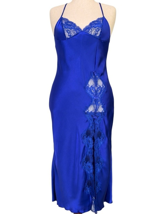 Shirley of Hollywood Dresses & Skirts - Shirley of Hollywood Maxi Satin Lace Side Slip Dress M Fairy, Romantic, Hot Blue